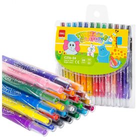 Creioane colorate cerate retractabile, 24 culori/set DELI